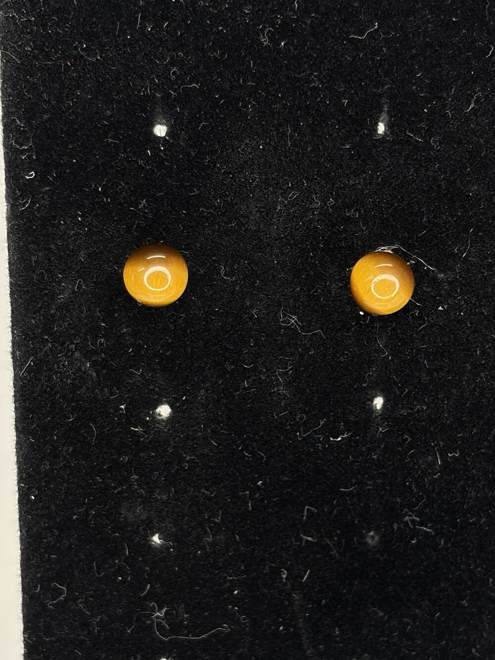 Estate 14K Gold Natural Tigers Eye Round Ball Stud Earrings Pierced 585 Mark